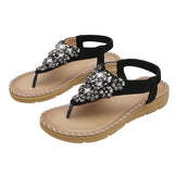 Women Sandals Summer Boho Casual Flat T-Strap Thong Elastic Comfortable Flip Flops Beach shoes