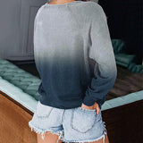 Women Casual Loose Gradient Printed T-Shirt Splicing Long Sleeve Blouse Pullover