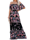 Women Casual Slim Fit Off Shoulder Maxi Dress Summer Beach Short Sleeve Sundress