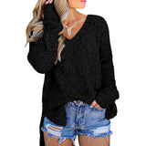 Womens Fuzzy Knitted Sweater Sherpa Fleece Side Slit Full Sleeve Jumper Outwears