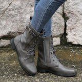 Women's Casual Combat Fashion Boots Lace Up Knee High Low Flat Heel Boots Shoes