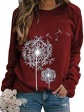 Women Dandelion Printed Long Sleeve T-Shirt Pullover Blouse Tops Tunic Plus Size