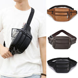 Unisex Cowhide Leather Fanny Pack Waist Bag Belt Pouch Travel Purse Multi-Pocket