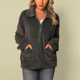 Women Solid Long Sleeve Zipper Coat Jacket Cardigan Outwear Overcoat Open Front