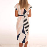 Women Casual Short Sleeve Midi Dress Ladies V-Neck Shirt Dress Sundress Lace Up