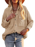 Women Long Sleeves Corduroy Button Cardigan Casual Loose Blouses Shirt Tops