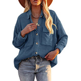 Women Long Sleeves Corduroy Button Cardigan Casual Loose Blouses Shirt Tops