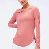 Women's Solid Color Scoop Neck Sport Tops Long Sleeve T-Shirt Pullover Sunscreen