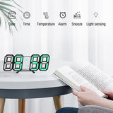3D Digital Wall Clock LED Desk Alarm Clock Timer Snooze 12/24 Hour Display Digital Clock Night Wall Clock with Temperature Display, USB Charge