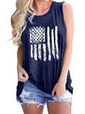 Women's Round Neck Sleeveless Loose Tank National Flag Printed Pullover Summer