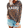 Women's Leopard Letter Print Sweater Long Sleeve Scoop Neck Tops Pullover Blouse