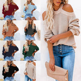 Sexy Off Shoulder Elegant Solid Womens Sweater Loose Top Crew Neck Pullovers