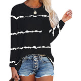 Women's Stripe Print Scoop Neck Loose Fit Long Sleeve T Shirt Pocket Casual Tops
