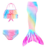 Kids Girls 3Pcs Mermaid Tail Swimming Bikini Set Swimwear Swimmable Costumes Kit