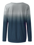 Women Casual Loose Gradient Printed T-Shirt Splicing Long Sleeve Blouse Pullover