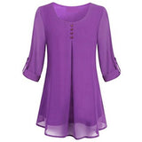 Women's Adjusted 3/4 Sleeve Crew-Neck Chiffon Shirt Casual Loose Pullover Blouse