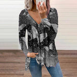 Womens Butterfly Print V Neck Zip T-shirt Long Sleeve Pullover Casual Loose Tops