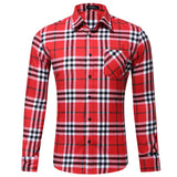 Men Casual Check Plaid Printed Long Sleeve Shirt Tops Blouse Button-Down Pocket