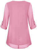 Women's Adjusted 3/4 Sleeve Crew-Neck Chiffon Shirt Casual Loose Pullover Blouse