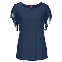 Plus Size Women Summer Short Sleeve Tassel Casual Tops Blouses Solid T-Shirt Bodycon Scoop Neck Shirt