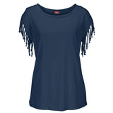 Plus Size Women Summer Short Sleeve Tassel Casual Tops Blouses Solid T-Shirt Bodycon Scoop Neck Shirt