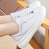 Women Solid Color Lace Up Anti Slip Round Toe Lightweight Casual Wear Flat Shoes