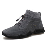 Men's Solid Color Winter Ankle Boots Elasatic Band Round Toe High Top Warm Shoes