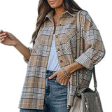 Women's Long Sleeve Plaid Tops Shirt Long Sleeve Button Loose Lapel Shirt Pocket