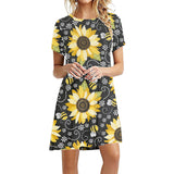Women Floral Print Short Sleeve Flounce Dress Lightweight Round Neck Mini Dress