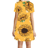 Women Floral Print Short Sleeve Flounce Dress Lightweight Round Neck Mini Dress