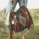 Women Vintage Tassel Canvas Shoulder Bag Oversized Beach Bag Tote Handbag Purse