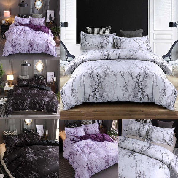 Duvet Cover- Marble Bedding 3 Piece Set - Comforter Cover Set with Zipper Closure - Ultra Soft Microfiber