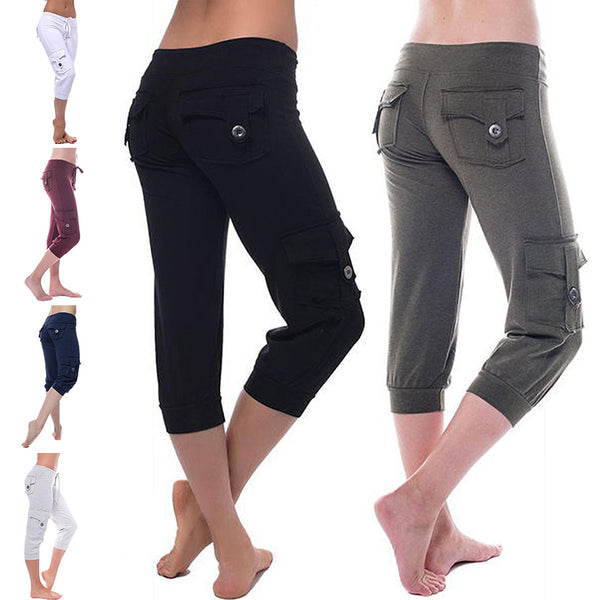 Womens Capris Running Fitness Jogging Gym Pants High Waist Workout Trousers Plus Size
