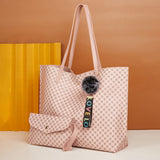 Women PU Leather Tote Shoulder Bag Handbag Satchel Purse With Clutch Bag Pom Pom