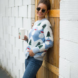Women Crew Neck Long Sleeve Christmas Snowman Tree Knitted Sweater Pullover Jumper Tops Ladies Crew Neck Casual Knitwear Top