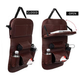 Car Backseat Organizer with Tablet Holder，9 Storage Pockets PU Leather Car Storage Organizer with Foldable Table Tray Car Seat Back Protectors Kick Mats Travel Accessories