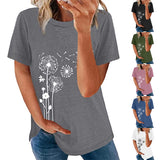 Women Summer Short Sleeve T Shirt Crew Neck Casual Blouse Sunflowers Print Tops