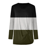 Women's Knot Casual T Shirt Sweatshirt Color Block Long Sleeve Blouse Pullover
