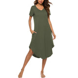 Women's Short Sleeve Pockets Pajamas Sleep Dress Nightgown Sleepwear Nightshirt