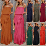 Women's Strapless Maxi Dress Tube Top Bandeau Sleeveless A-Line Dress Sundress