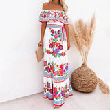 Women Casual Slim Fit Off Shoulder Maxi Dress Summer Beach Short Sleeve Sundress