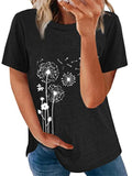 Women Summer Short Sleeve T Shirt Crew Neck Casual Blouse Sunflowers Print Tops
