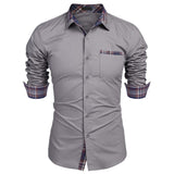 Men Plaid Color Long Sleeve Shirt Casual Slim Fit T-Shirt Tee Blouse Button-Down