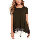 Women's Lace Splicing R Shirts Crew Neck Short Sleeve Pullover Tops T-Shirt Blouse Tunic