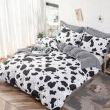 Kid Cartoon Bedding Set Cow Print Duvet Cover Black White Comforter Cover Milk Cow Animal Bedspreads Cover 3 Pcs Queen Size, Reversible Plaid Grid Toddler Teen Boys Girls Room Decor