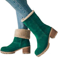 Winter Snow Boots for Women Warm Suede Chunky Block Heel Round Toe Faux Fur Outdoor Mid-Calf Ankle Bootie