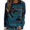 Women 3D Animal Patterns Stripes Design Long Sleeve T-shirt Crew Neck Loose Tops