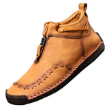 Mens Ankle Boots Casual Loafers Shoes, Mens Side Zipper Boots Hand Stitching Outdoor Working Shoes Booties