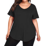 Womens Solid Color Crew Neck Casual Loose Plus Size Short Sleeve Blouse T-shirt