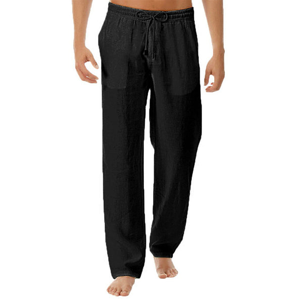 Men's Fitness Pants Jogger Sports Loose Casual Drawstring Cotton-Ramie Trousers